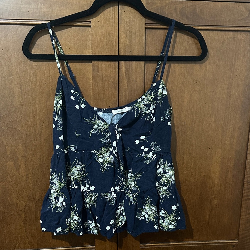 Francesca’s Floral Print Navy Blue Women's Top